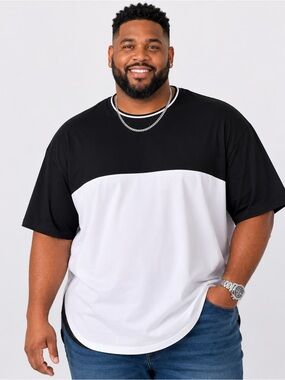 NWT XRAY Jeans 5XL Black White Colorblock Tee Premium Stretch Cotton Shirt